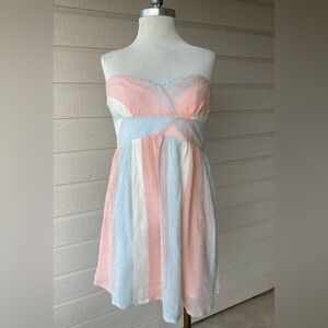 Free People Strapless Flowy Dress Gauze Natural Striped Tube Women’s Size 6
